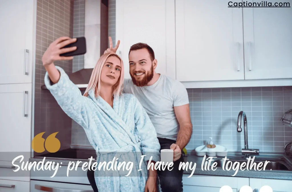 Couple taking the selfie in the morning. So it looks funny and includes the Funny Sunday Captions For Instagram.