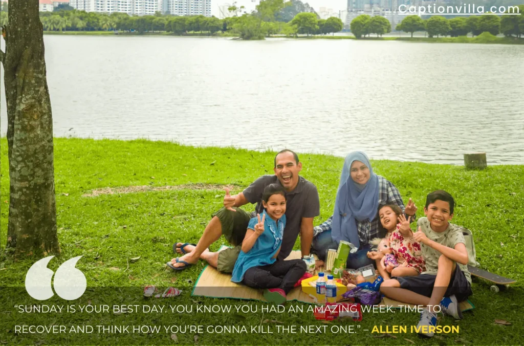 A family enjoying the Sunday in the park and having the Sunday Quotes For Instagram.