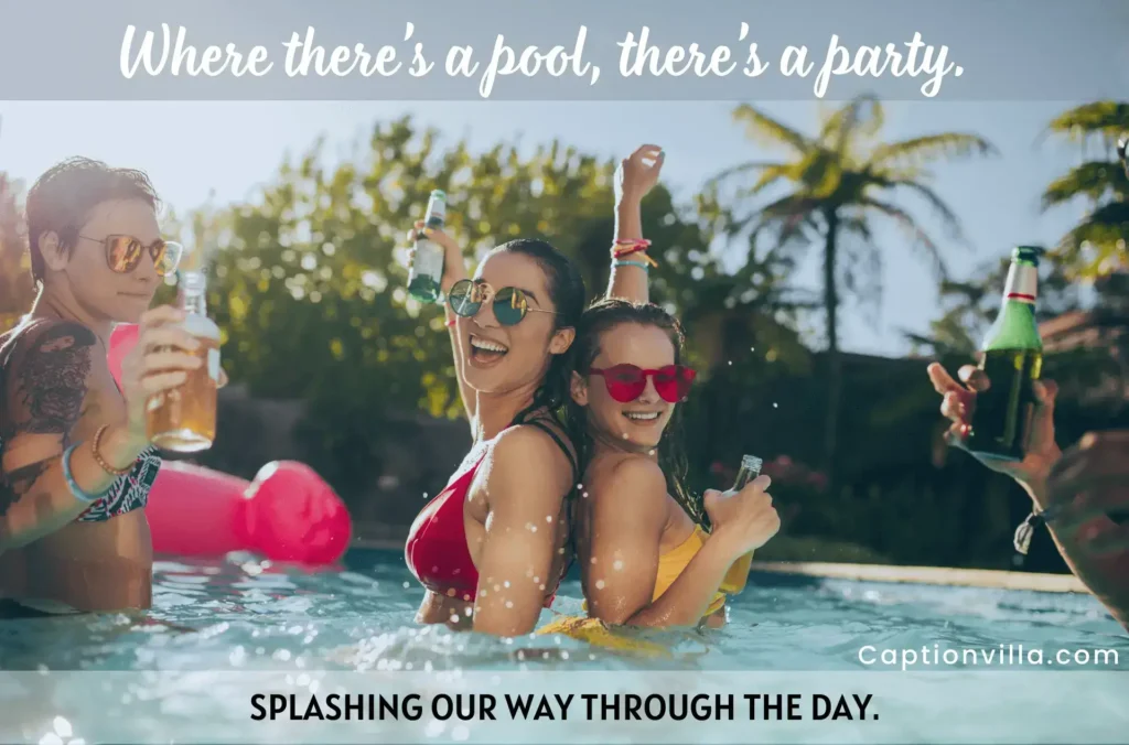 2 young girls are in the pool and look very happy . It also includes the Pool Party Captions For Instagram.