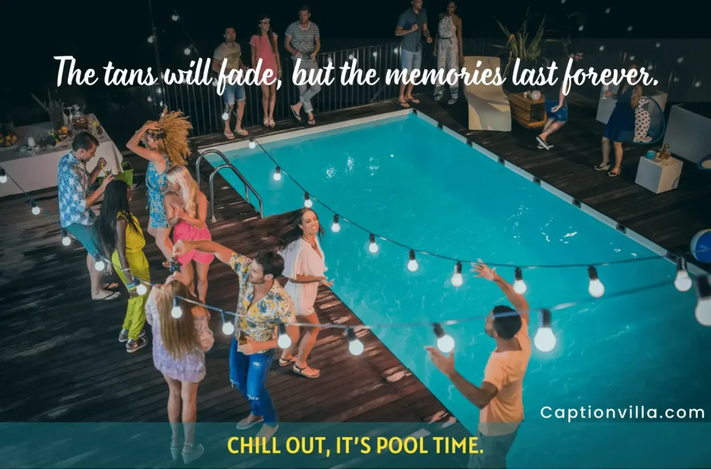 Young girls and boys are dancing on the pool at night party and also includes the Captions For Instagram Pool.