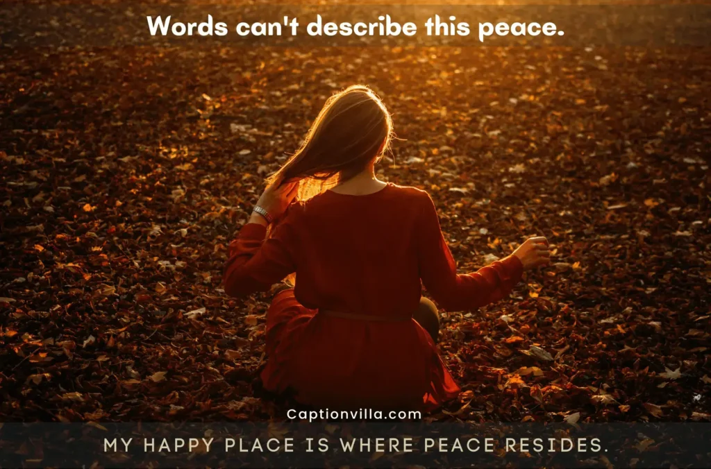 A girl in red dress looks peaceful and this image includes the Peace Captions for Instagram.