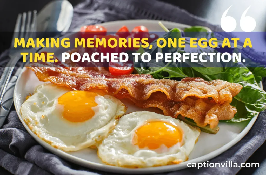A plate of eggs with a creative caption for Instagram.
