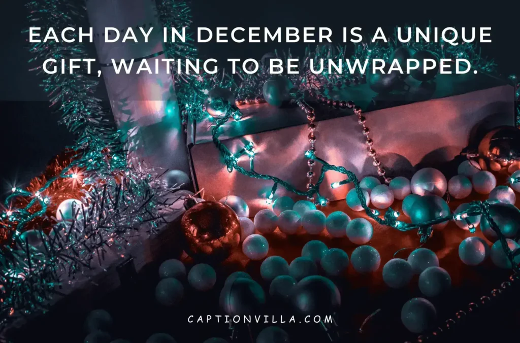 Each day in December is a unique gift, waiting to be unwrapped. - December Month Captions for Instagram