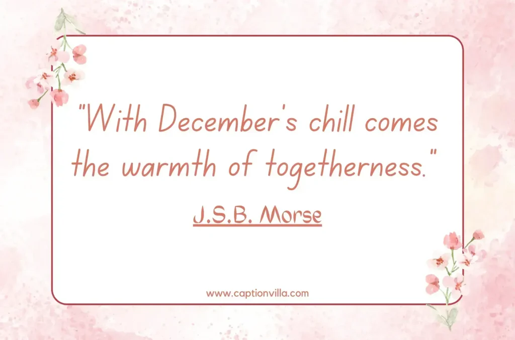 "With December's chill comes the warmth of togetherness." – J.S.B. Morse - December Quotes for Instagram