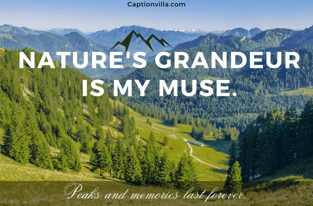 Nature's grandeur is my muse. - Mountain Captions for Instagram