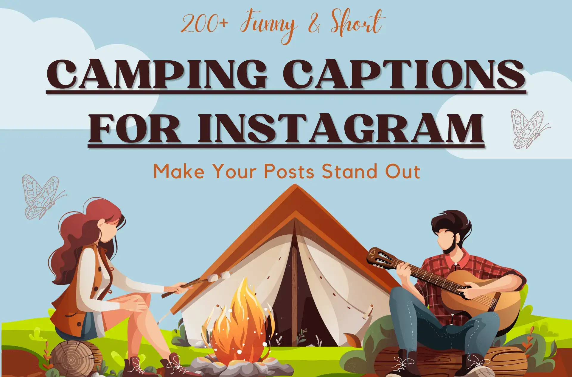 A cartoon picture of girl and boy enjoying the camping scene - Having Camping Captions for Instagram