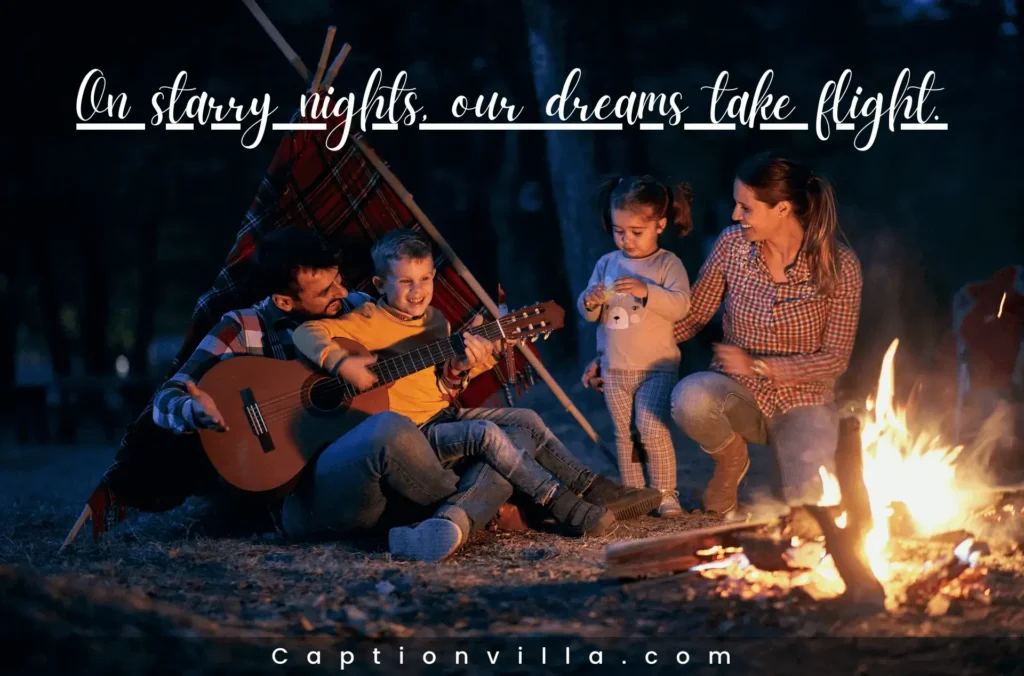 Family enjoying their summer vacations under the stars sky - Night Camping Captions for Instagram