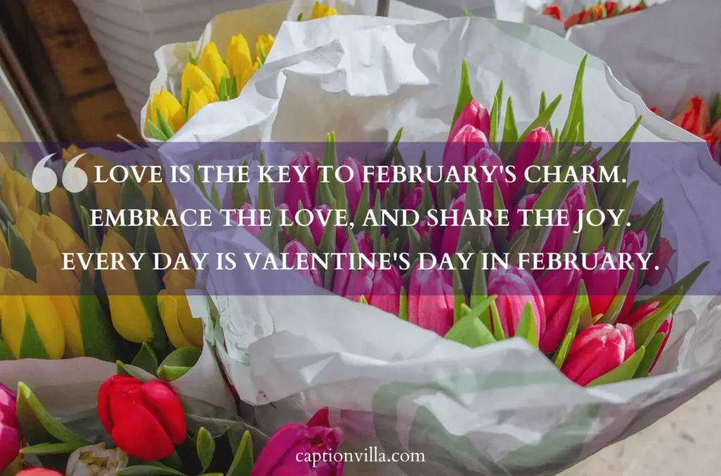 Love is the key to February's charm. Embrace the love, and share the joy. Every day is Valentine's Day in February. - Best February Captions for Instagram