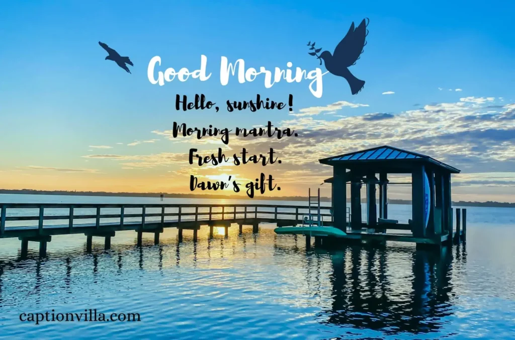 Short Morning Captions for Instagram "Hello, sunshine!
Morning mantra.
Fresh start.
Dawn’s gift."