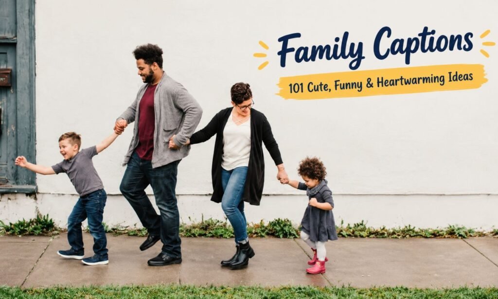 Family captions featuring parents and children walking together, perfect for cute, funny, and heartwarming family photos.