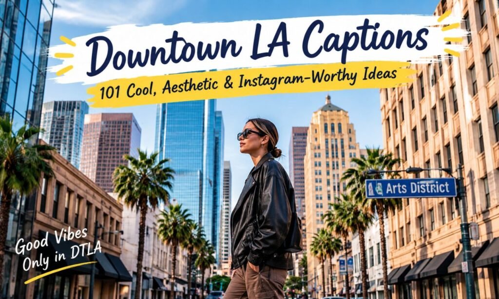 Downtown LA captions for Instagram featuring a stylish street scene surrounded by tall buildings in Downtown Los Angeles.