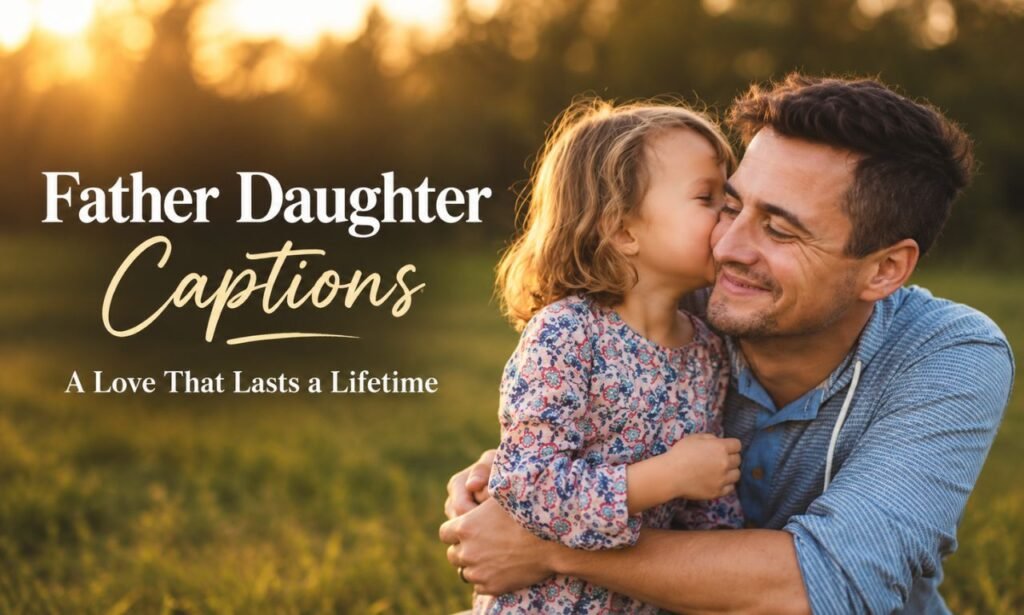 Father daughter captions featuring a father and daughter sharing a loving moment at sunset.