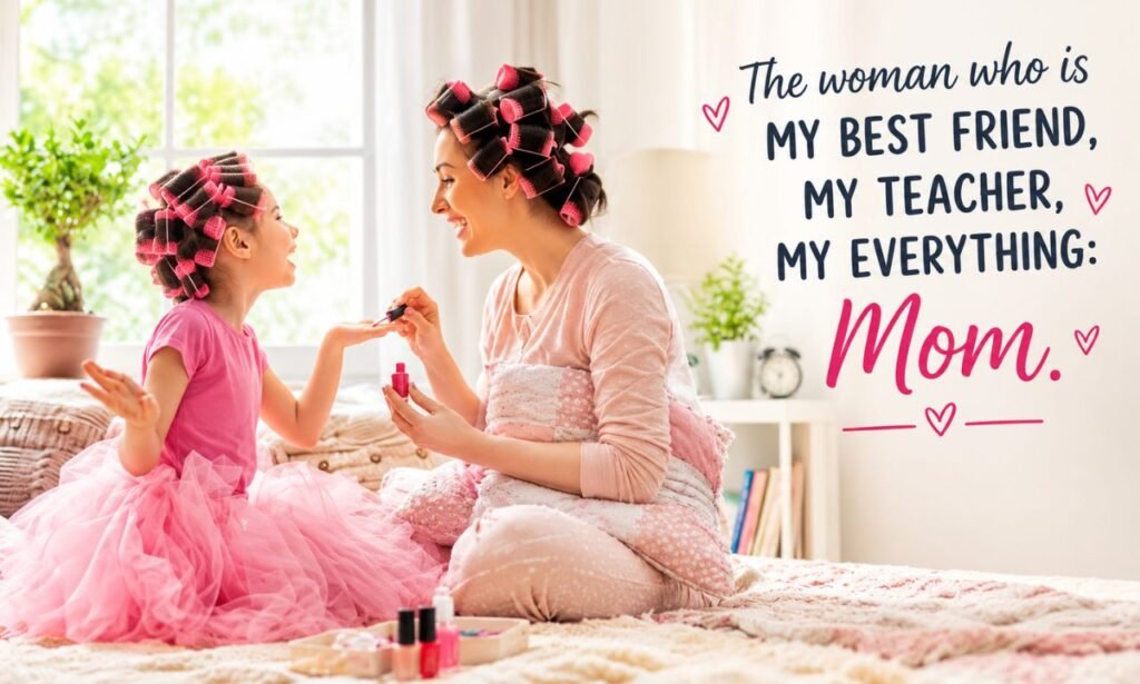 Mother daughter captions featuring a loving mom and daughter sharing a sweet moment together