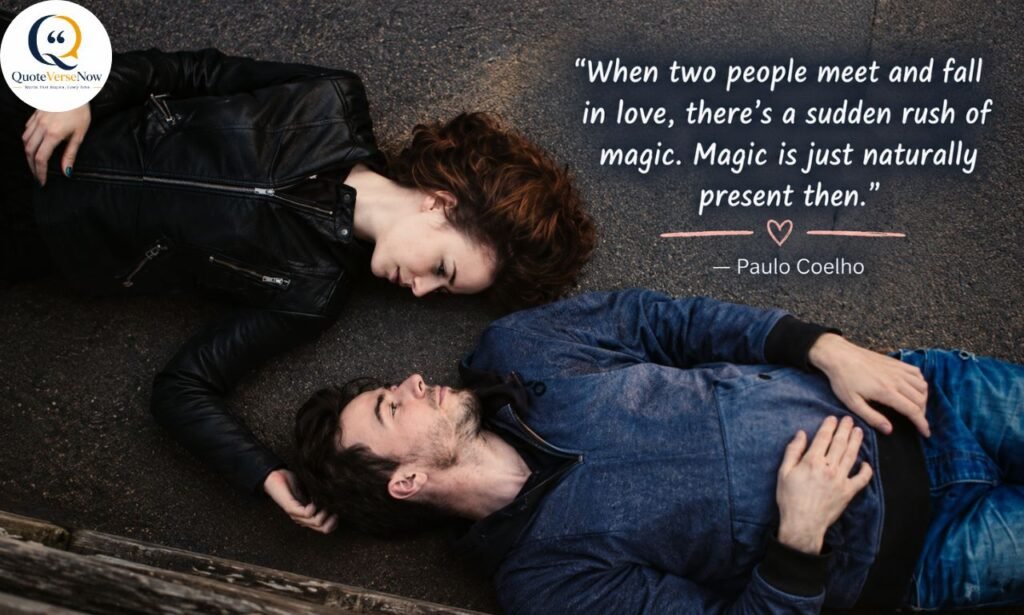 New relationship captions featuring a romantic couple lying together and sharing a tender moment.