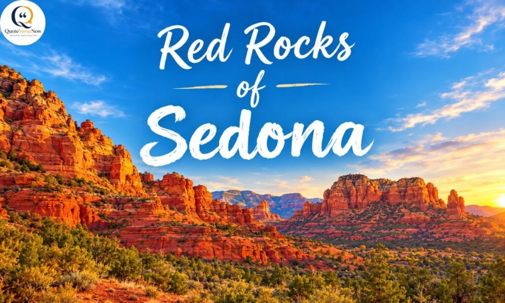 Red Rock Sedona captions featuring stunning Sedona red rock formations under a blue sky