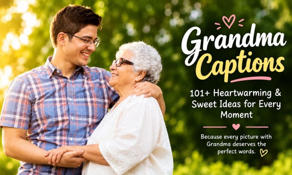 Grandma captions featuring a loving grandmother and grandson sharing a warm, happy moment outdoors.