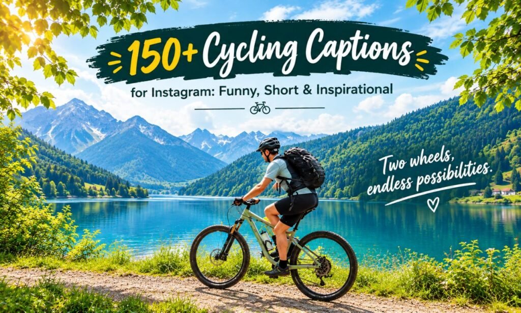 Cycling captions for Instagram featuring a scenic mountain bike ride.