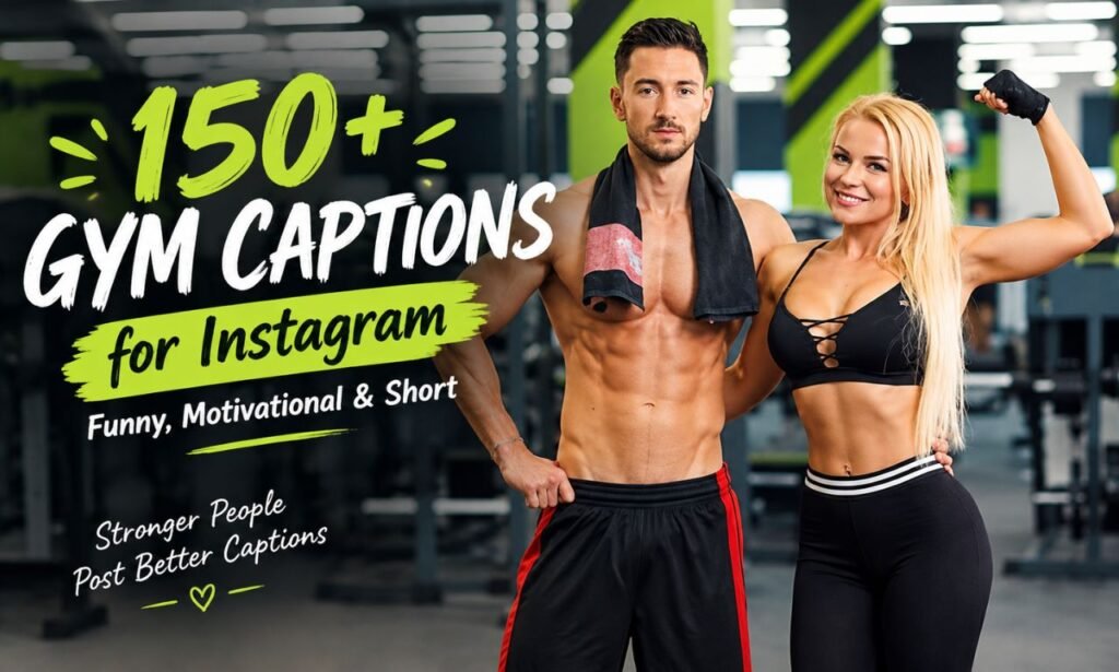 Gym captions for Instagram featuring two fit gym partners posing confidently in a modern gym.